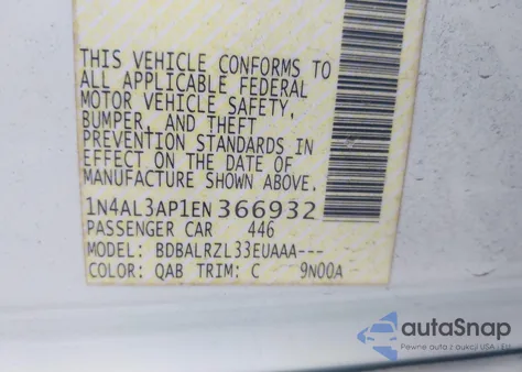 2014 Nissan Altima 2.5 S z USA, uszkodzony, nr VIN 1N4AL3AP1EN366932